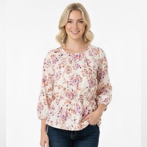 Womens Gorgeous Floral Long sleeve Drawstring waist Top Size M